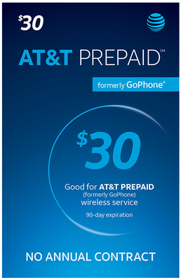 $30 AT&T PREPAID Refill Card - White